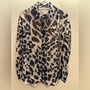 Topshop Black and Cream Sheer Patterned Tunic Blouse
